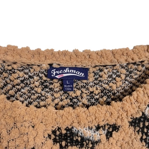 ❌SOLD❌ Freshman Leopard Print Popcorn Knit Sweater Fuzzy Fluffy Neutral Large - Picture 7 of 8